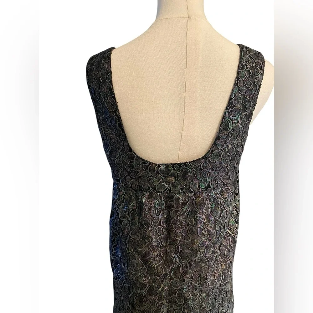 CHANEL Black Iridescent Lace Tank Top